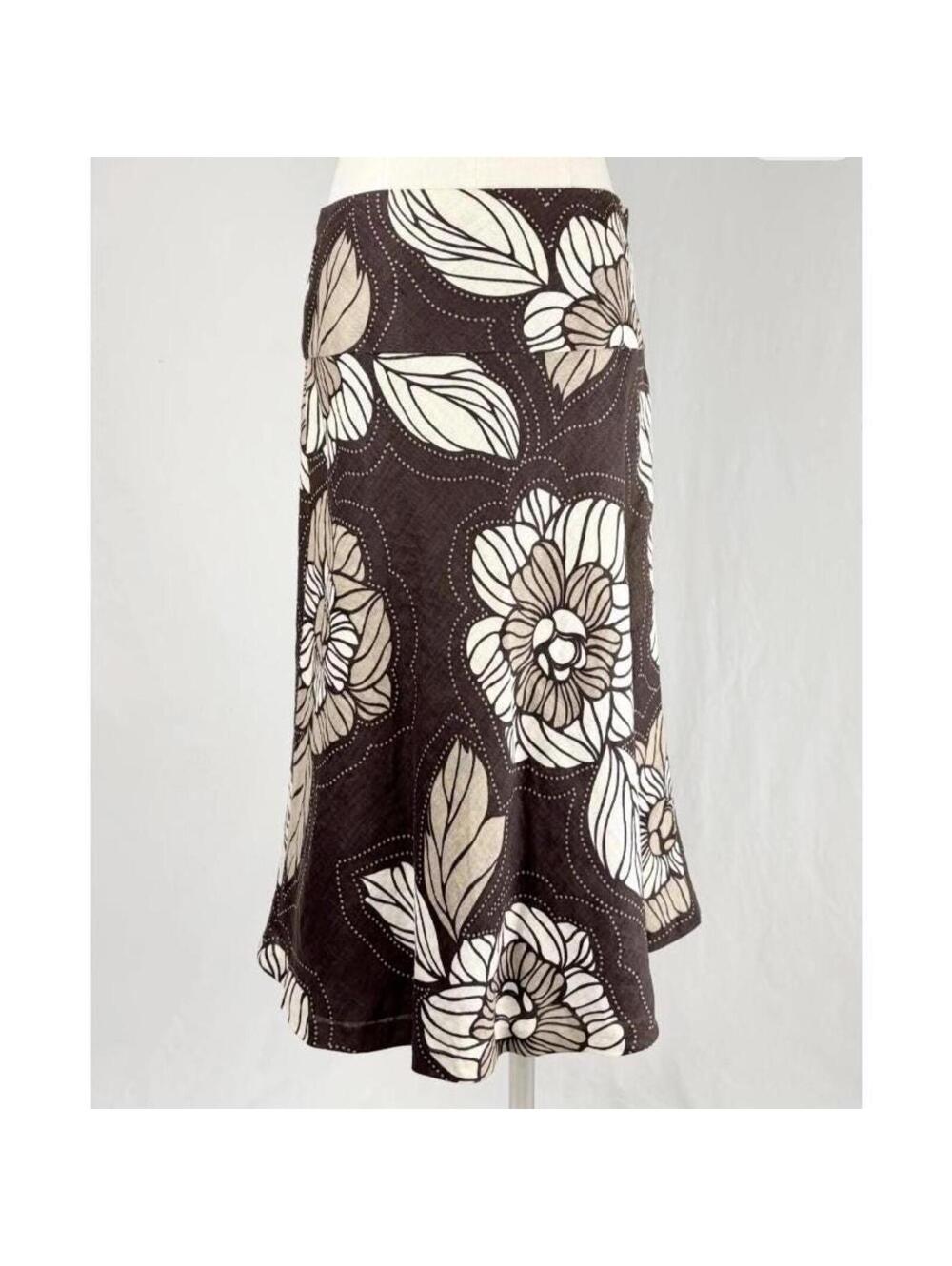 Vintage y2k Coconut Girl 100% Linen Brown Floral Skirt Small US 4 EU 34 H&M